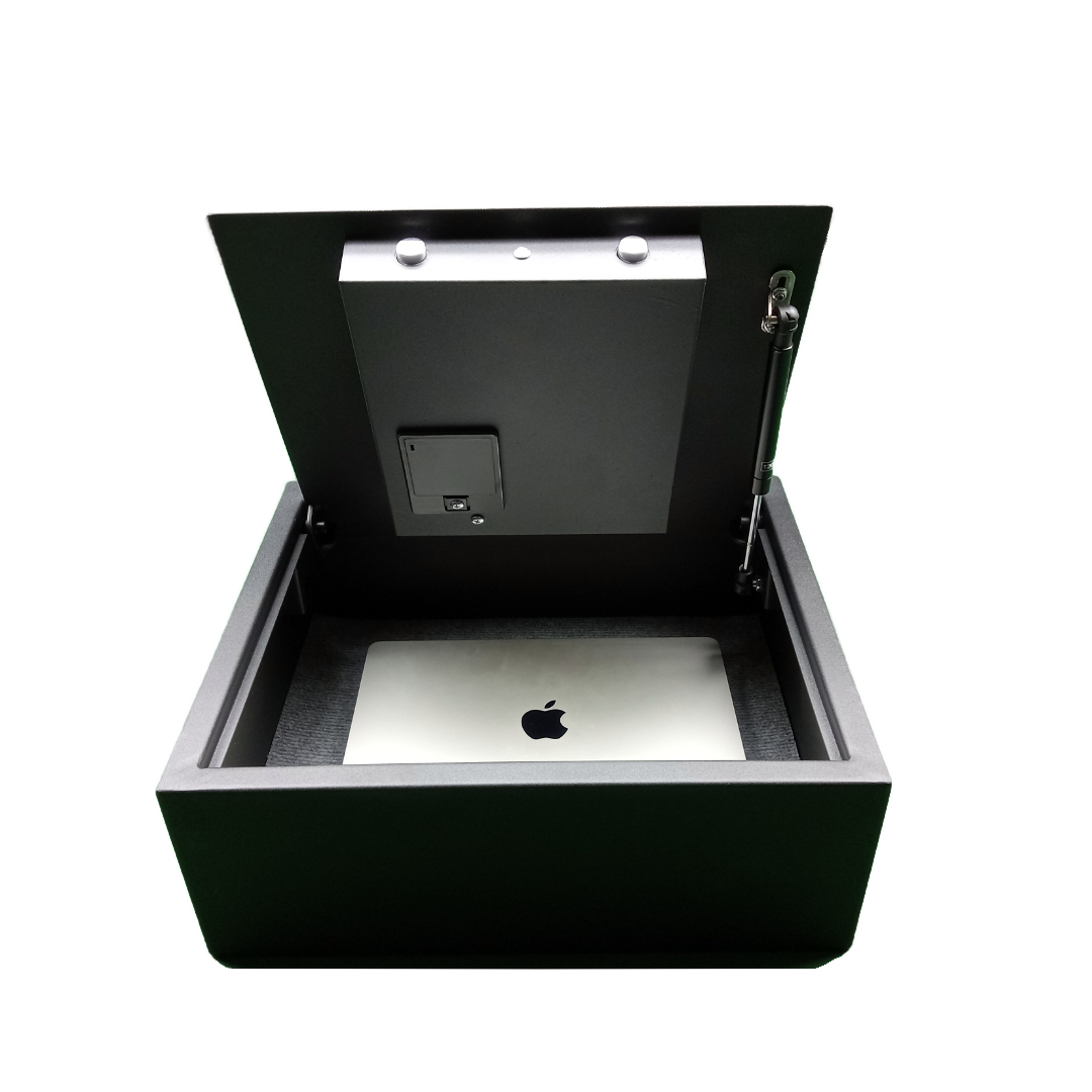 Hotel Drawer Safe open View with Laptop
